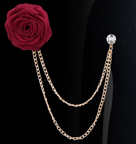 Red Rose Lapel with Gold Chain