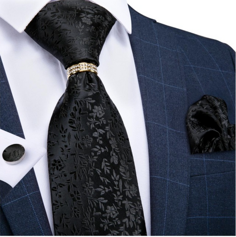 Black Tie with Signature Tie Ring