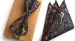 Gold & Navy Paisley Print Bow Tie