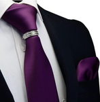 Purple Silk Tie with Silver Signature Tie Ring